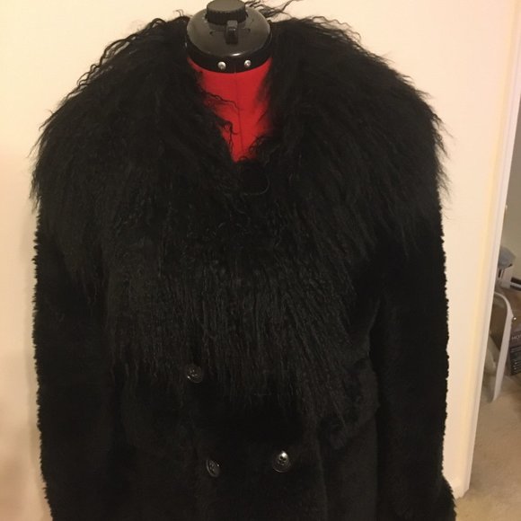 Burberry Brit Black Lamb Shearling Coat Jacket 6
